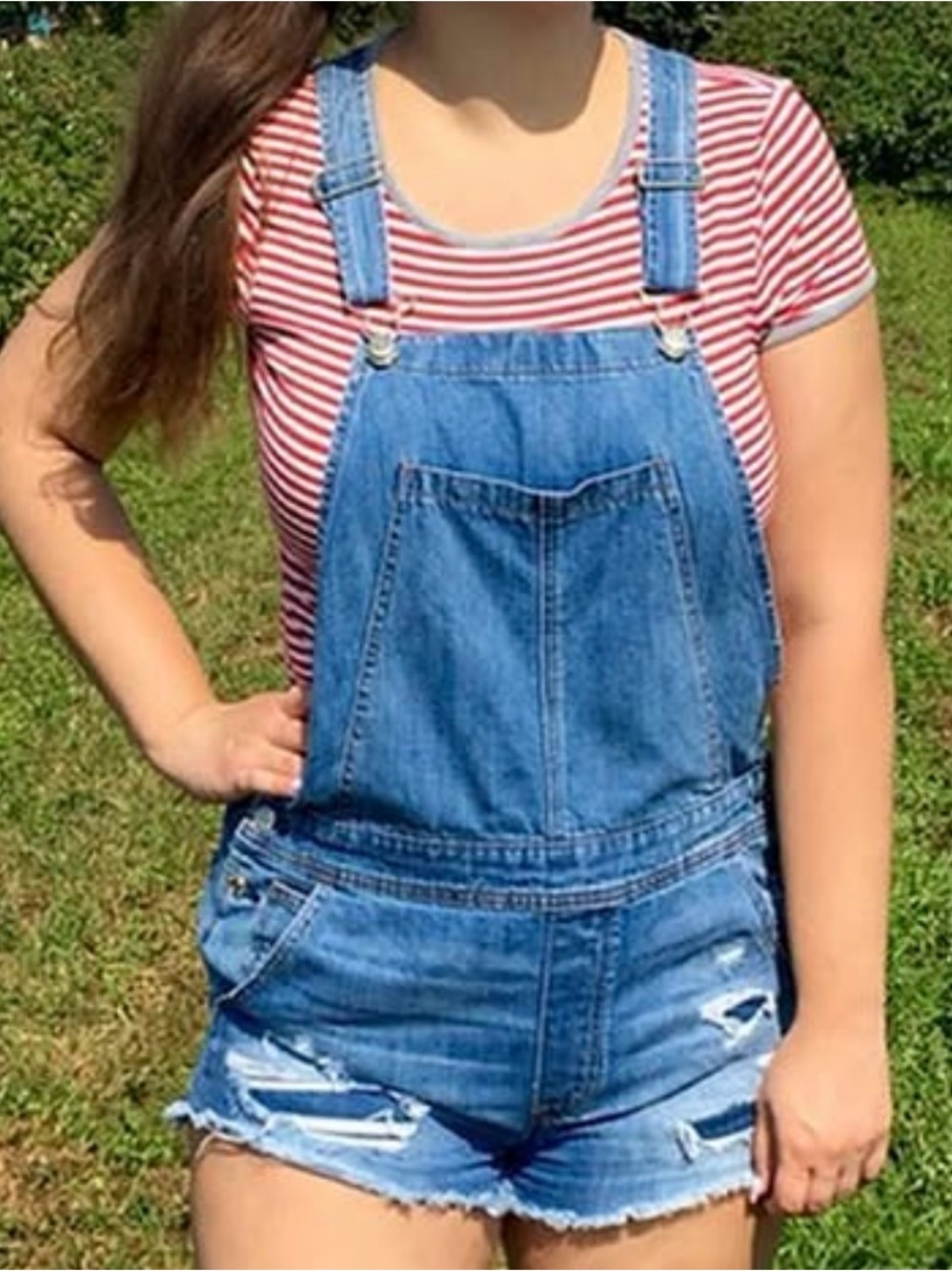 American Eagle Outfitters Blue Denim Short Overalls